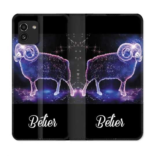 Housse Cuir Portefeuille pour Samsung Galaxy A03 Signe Zodiaque 2 Bélier