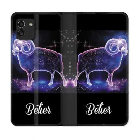 Housse Cuir Portefeuille pour Samsung Galaxy A03 Signe Zodiaque 2 Bélier