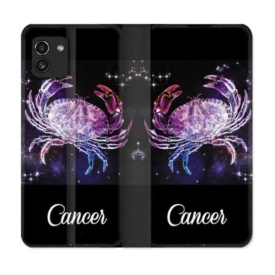 Housse Cuir Portefeuille pour Samsung Galaxy A03 Signe Zodiaque 2 Cancer