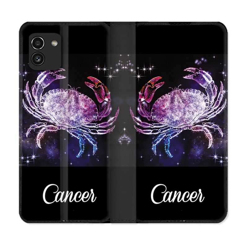 Housse Cuir Portefeuille pour Samsung Galaxy A03 Signe Zodiaque 2 Cancer