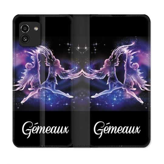 Housse Cuir Portefeuille pour Samsung Galaxy A03 Signe Zodiaque 2 Gémeaux