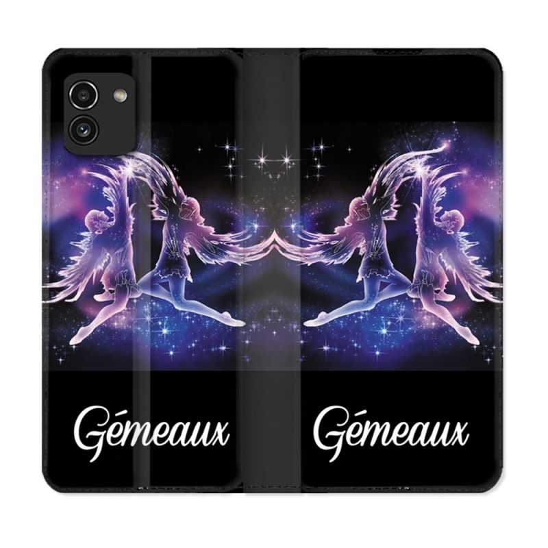 Housse Cuir Portefeuille pour Samsung Galaxy A03 Signe Zodiaque 2 Gémeaux