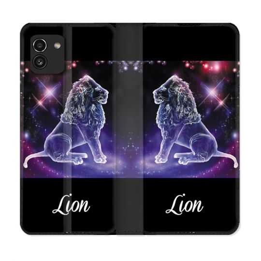 Housse Cuir Portefeuille pour Samsung Galaxy A03 Signe Zodiaque 2 Lion