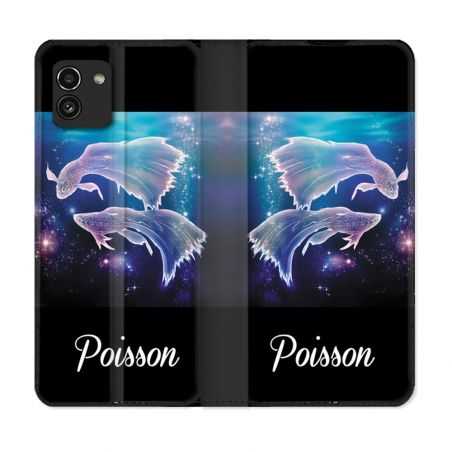 Housse Cuir Portefeuille pour Samsung Galaxy A03 Signe Zodiaque 2 Poisson