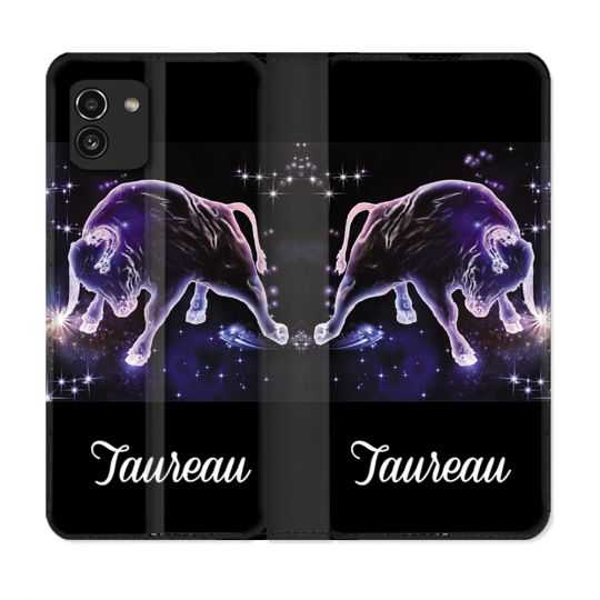 Housse Cuir Portefeuille pour Samsung Galaxy A03 Signe Zodiaque 2 Taureau