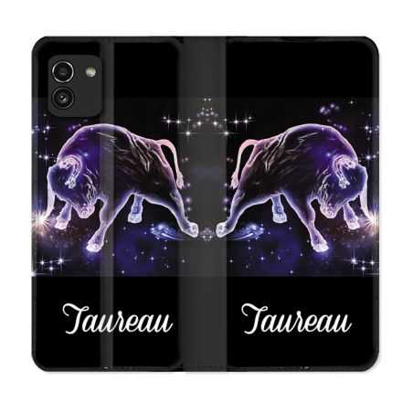 Housse Cuir Portefeuille pour Samsung Galaxy A03 Signe Zodiaque 2 Taureau