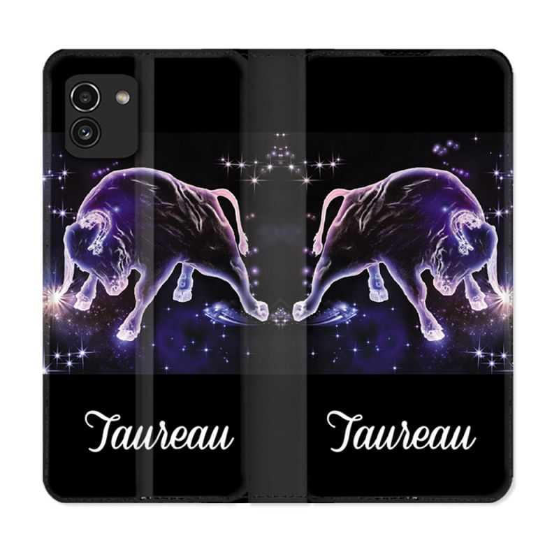 Housse Cuir Portefeuille pour Samsung Galaxy A03 Signe Zodiaque 2 Taureau