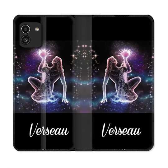 Housse Cuir Portefeuille pour Samsung Galaxy A03 Signe Zodiaque 2 Verseau