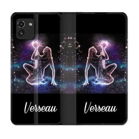 Housse Cuir Portefeuille pour Samsung Galaxy A03 Signe Zodiaque 2 Verseau
