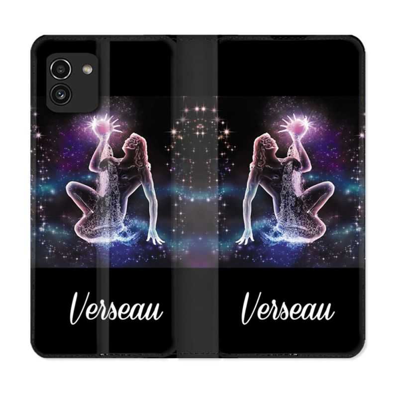 Housse Cuir Portefeuille pour Samsung Galaxy A03 Signe Zodiaque 2 Verseau
