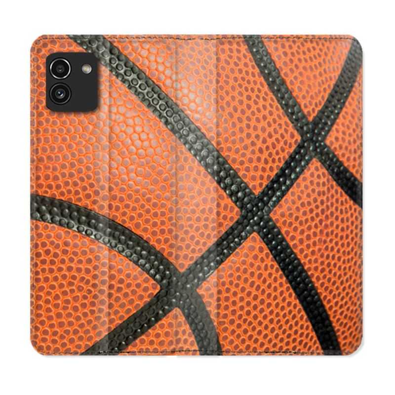 Housse Cuir Portefeuille pour Samsung Galaxy A03 Sport Ballon Basket