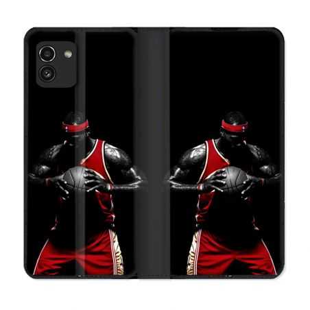 Housse Cuir Portefeuille pour Samsung Galaxy A03 Sport Basketeur