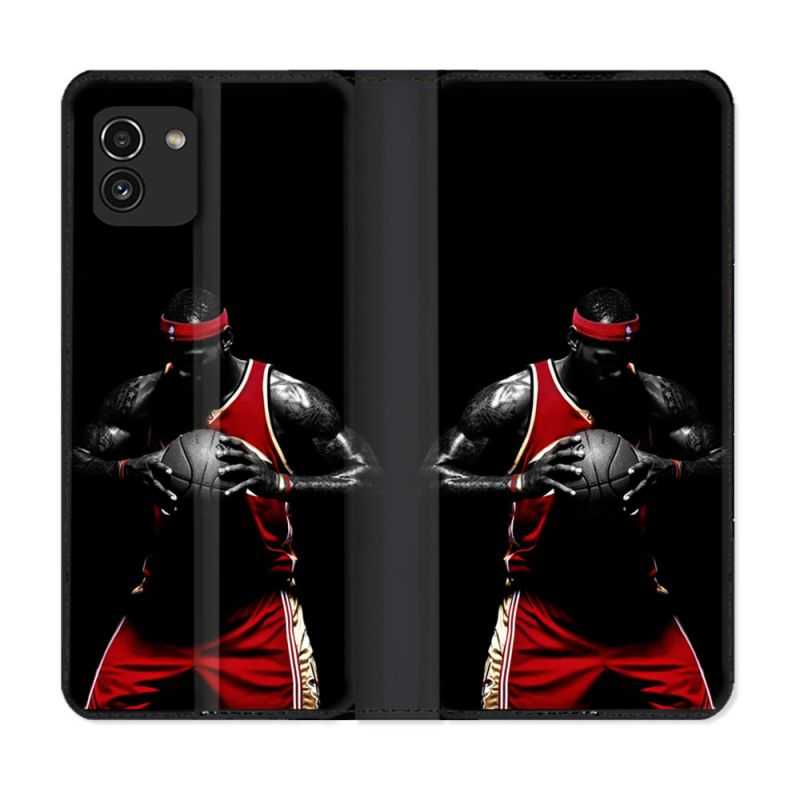 Housse Cuir Portefeuille pour Samsung Galaxy A03 Sport Basketeur