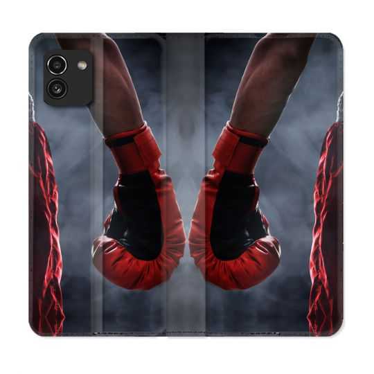 Housse Cuir Portefeuille pour Samsung Galaxy A03 Sport Boxe Gant Rouge