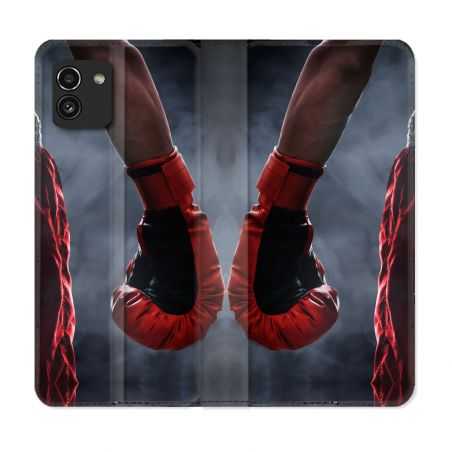 Housse Cuir Portefeuille pour Samsung Galaxy A03 Sport Boxe Gant Rouge