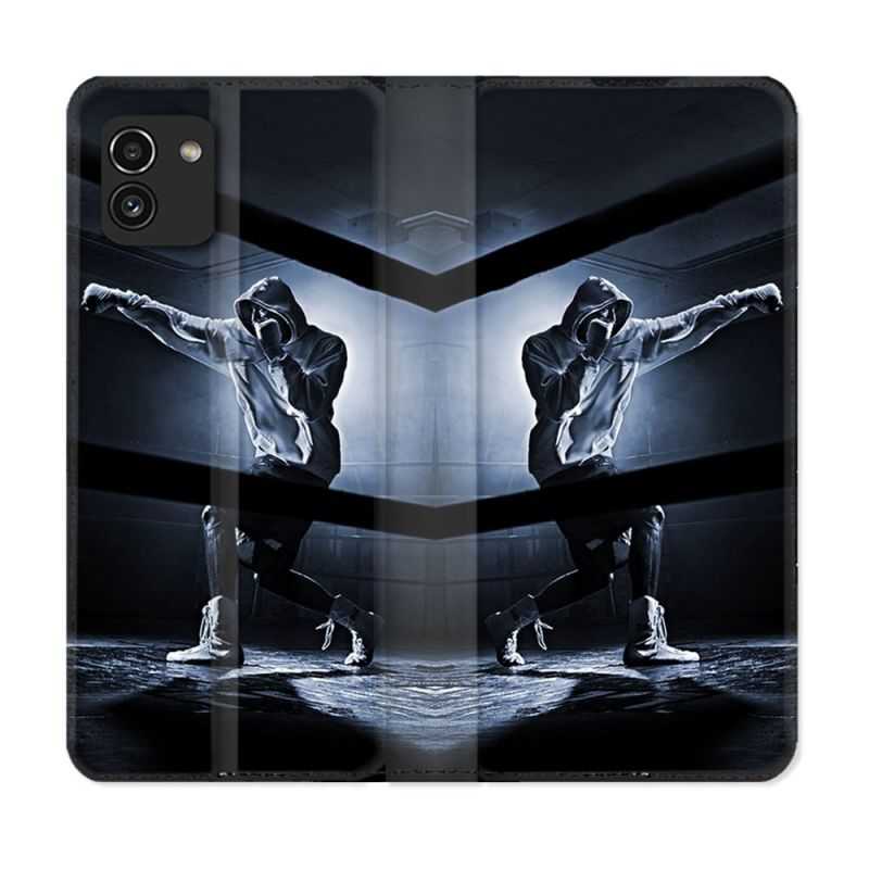 Housse Cuir Portefeuille pour Samsung Galaxy A03 Sport Boxe Poing