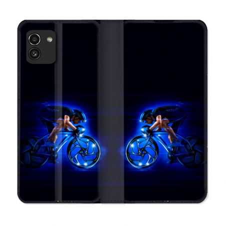 Housse Cuir Portefeuille pour Samsung Galaxy A03 Sport Cyclisme Bleu