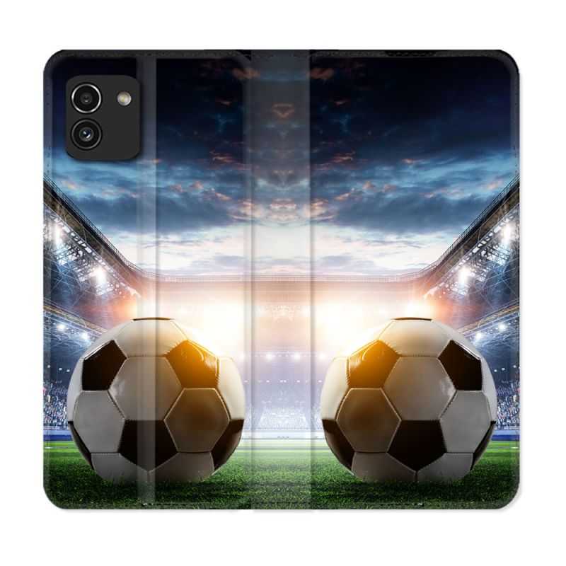 Housse Cuir Portefeuille pour Samsung Galaxy A03 Sport Football Stade