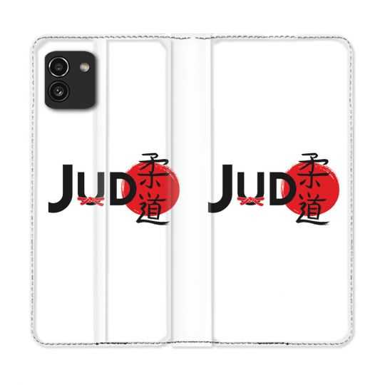 Housse Cuir Portefeuille pour Samsung Galaxy A03 Sport Judo Logo