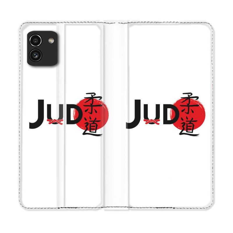 Housse Cuir Portefeuille pour Samsung Galaxy A03 Sport Judo Logo