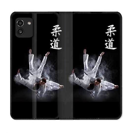 Housse Cuir Portefeuille pour Samsung Galaxy A03 Sport Judo Noir