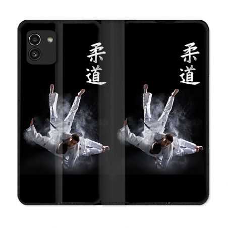 Housse Cuir Portefeuille pour Samsung Galaxy A03 Sport Judo Noir