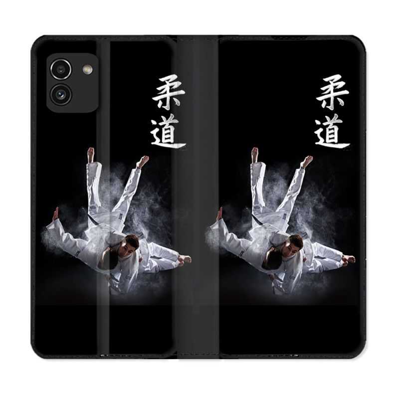 Housse Cuir Portefeuille pour Samsung Galaxy A03 Sport Judo Noir