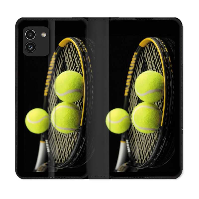 Housse Cuir Portefeuille pour Samsung Galaxy A03 Sport Tennis Balls