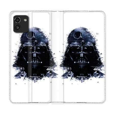 Housse Cuir Portefeuille pour Samsung Galaxy A03 Star Wars - Dark Vador Blanc