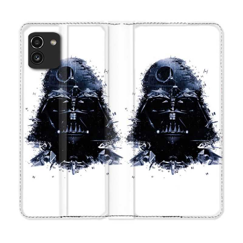 Housse Cuir Portefeuille pour Samsung Galaxy A03 Star Wars - Dark Vador Blanc