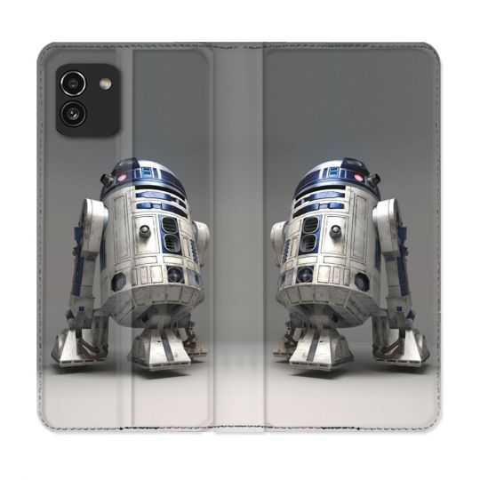Housse Cuir Portefeuille pour Samsung Galaxy A03 Star Wars - R2D2