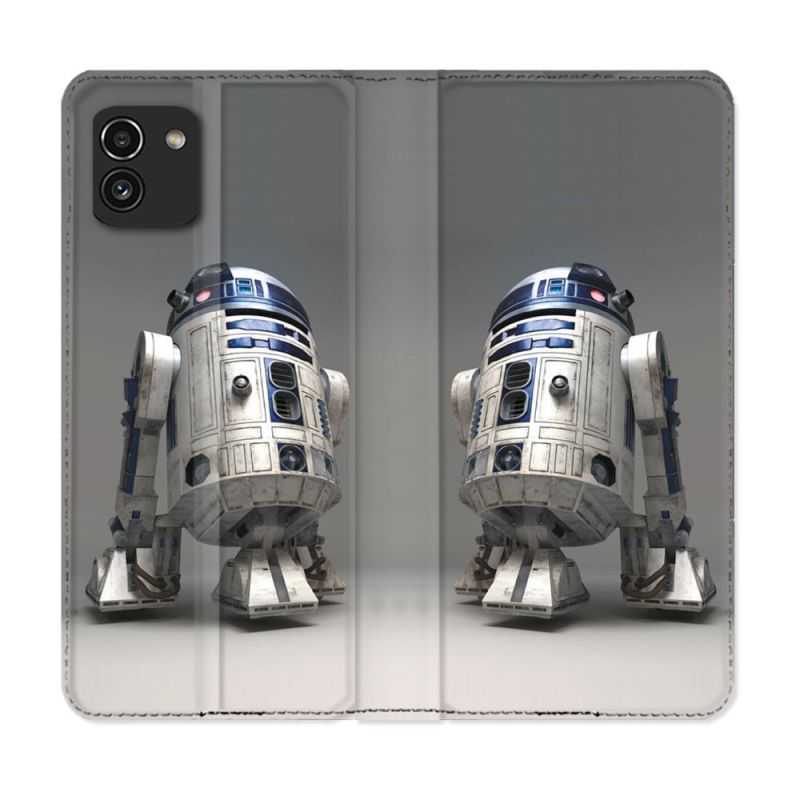 Housse Cuir Portefeuille pour Samsung Galaxy A03 Star Wars - R2D2