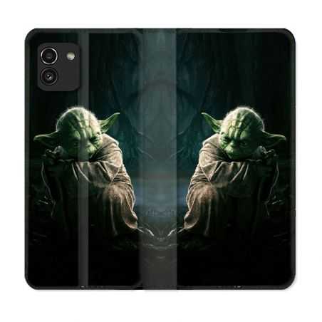 Housse Cuir Portefeuille pour Samsung Galaxy A03 Star Wars - Yoda sombre