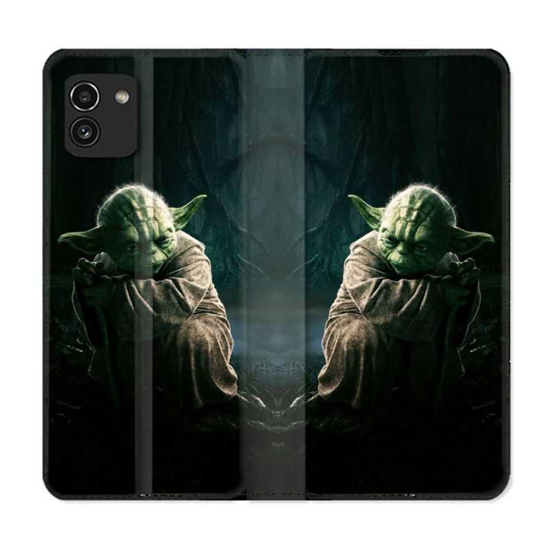 Housse Cuir Portefeuille pour Samsung Galaxy A03 Star Wars - Yoda sombre