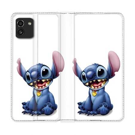 Housse Cuir Portefeuille pour Samsung Galaxy A03 Stitch Blanc