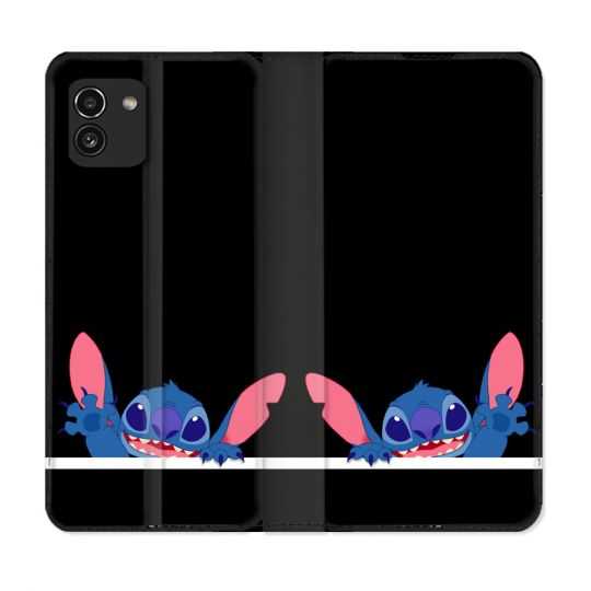 Housse Cuir Portefeuille pour Samsung Galaxy A03 Stitch Noir