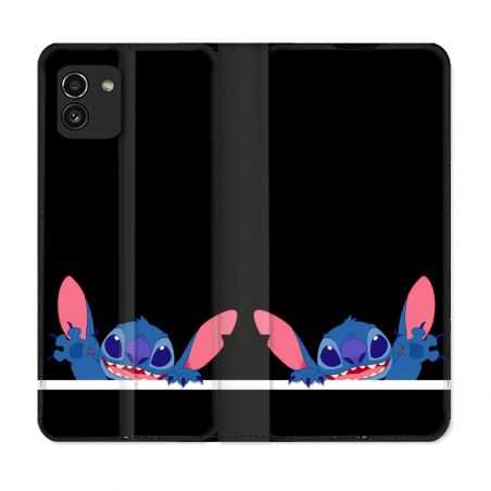 Housse Cuir Portefeuille pour Samsung Galaxy A03 Stitch Noir