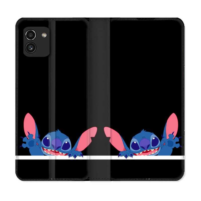 Housse Cuir Portefeuille pour Samsung Galaxy A03 Stitch Noir