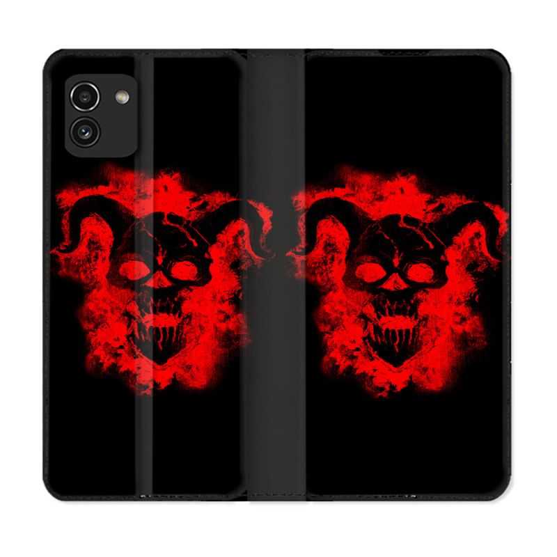 Housse Cuir Portefeuille pour Samsung Galaxy A03 Tete de Mort Diable