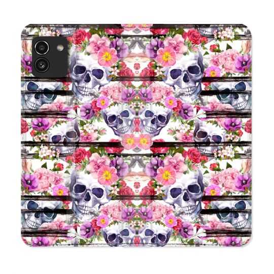Housse Cuir Portefeuille pour Samsung Galaxy A03 Tete de Mort Pattern