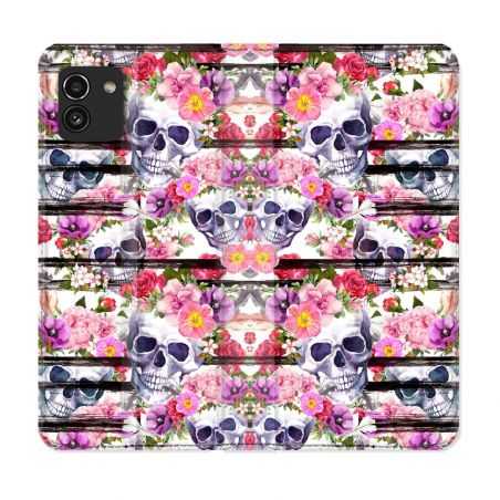 Housse Cuir Portefeuille pour Samsung Galaxy A03 Tete de Mort Pattern