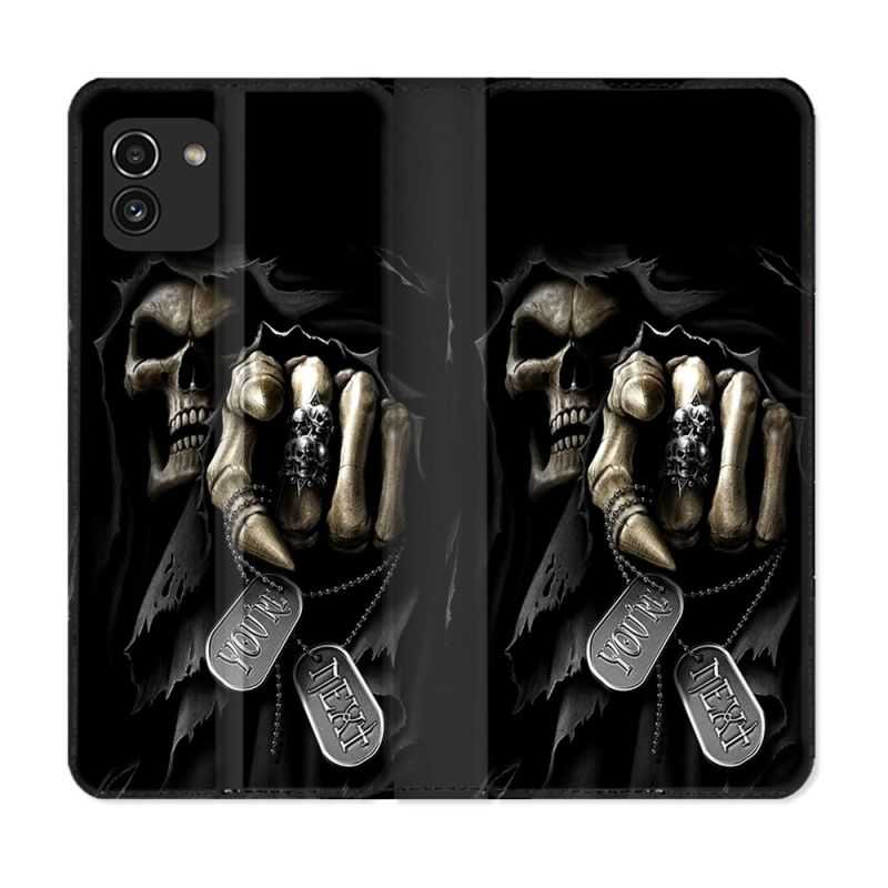 Housse Cuir Portefeuille pour Samsung Galaxy A03 Tete de Mort Your Next