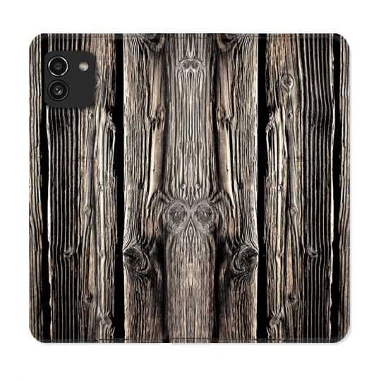 Housse Cuir Portefeuille pour Samsung Galaxy A03 Texture Bois