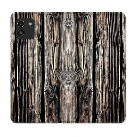 Housse Cuir Portefeuille pour Samsung Galaxy A03 Texture Bois