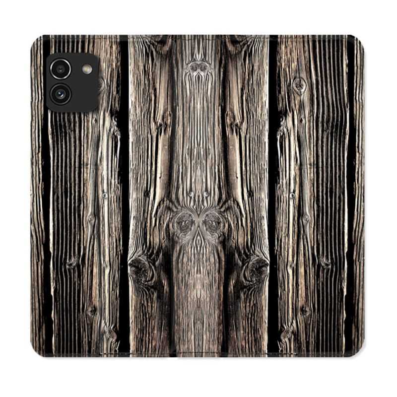 Housse Cuir Portefeuille pour Samsung Galaxy A03 Texture Bois