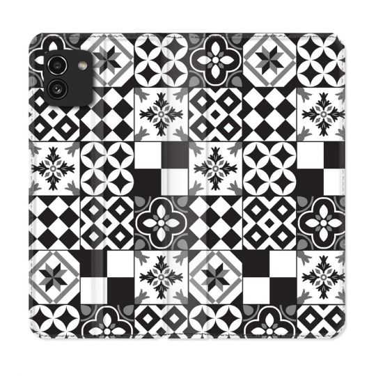 Housse Cuir Portefeuille pour Samsung Galaxy A03 Texture Carreau Ciment Noir