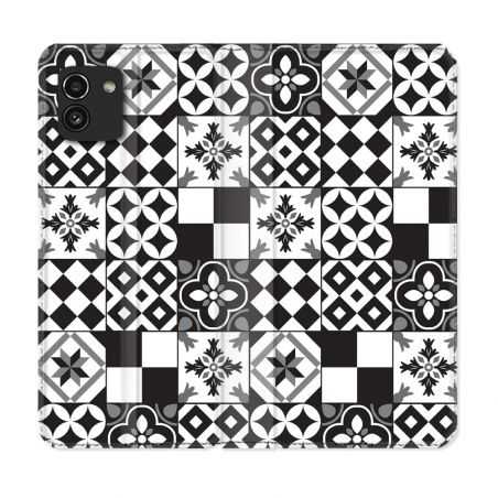 Housse Cuir Portefeuille pour Samsung Galaxy A03 Texture Carreau Ciment Noir
