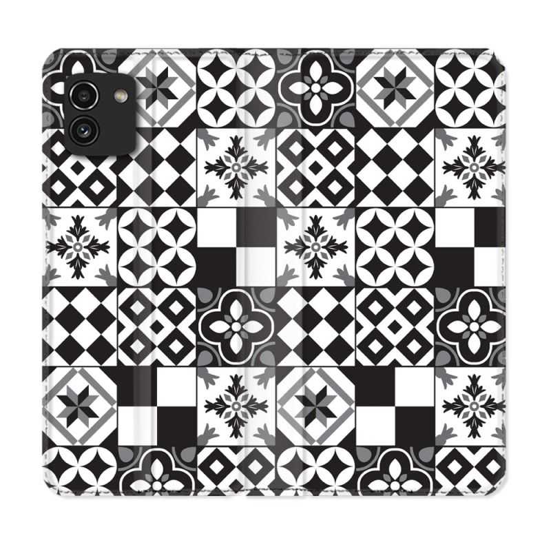 Housse Cuir Portefeuille pour Samsung Galaxy A03 Texture Carreau Ciment Noir