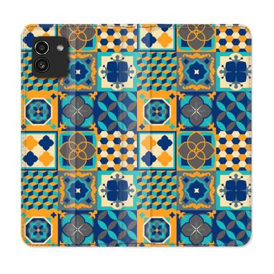 Housse Cuir Portefeuille pour Samsung Galaxy A03 Texture Carreau Ciment Orange