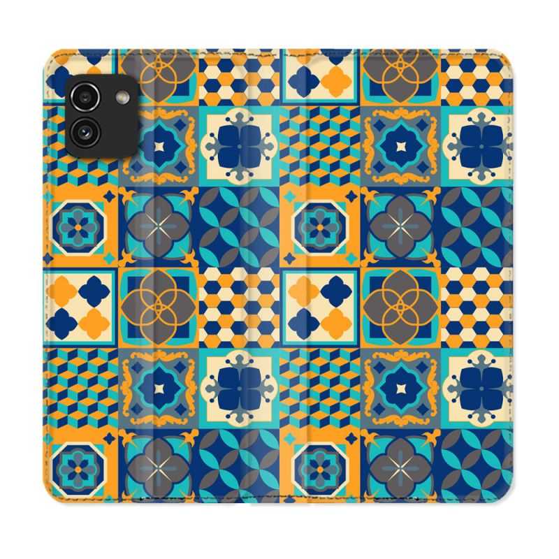 Housse Cuir Portefeuille pour Samsung Galaxy A03 Texture Carreau Ciment Orange